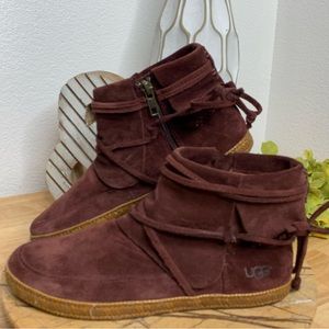 Ugg Reid Suede Wine Ankle Booties Flats Size 6